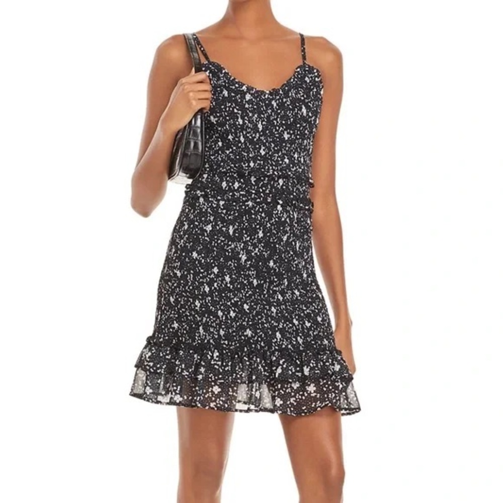 AQUA Black Smocked Ruffle Mini Dress Size Small S